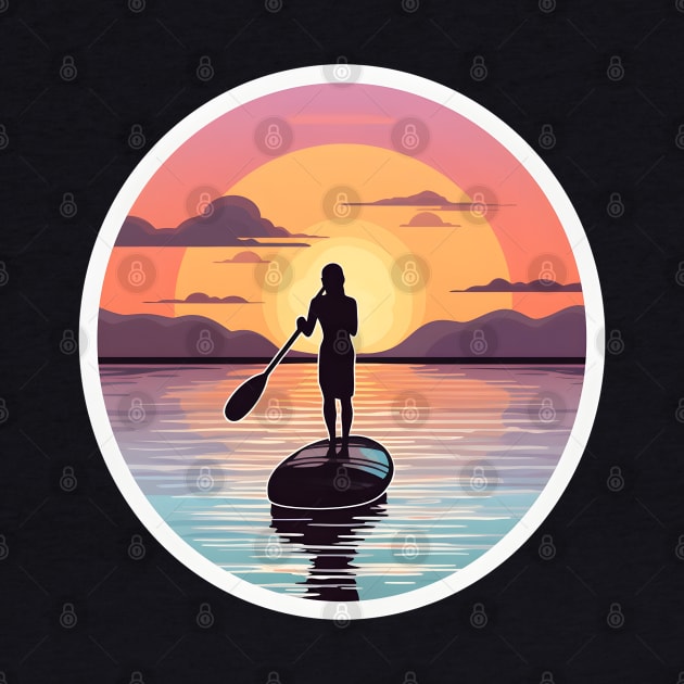 Serene Sunset Paddleboarding Silhouette by AIHRGDesign